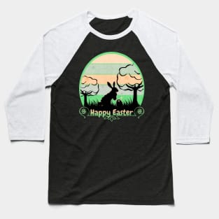 Happy Easter Bunny Retro Sunset Badge Minty Green Edition Baseball T-Shirt